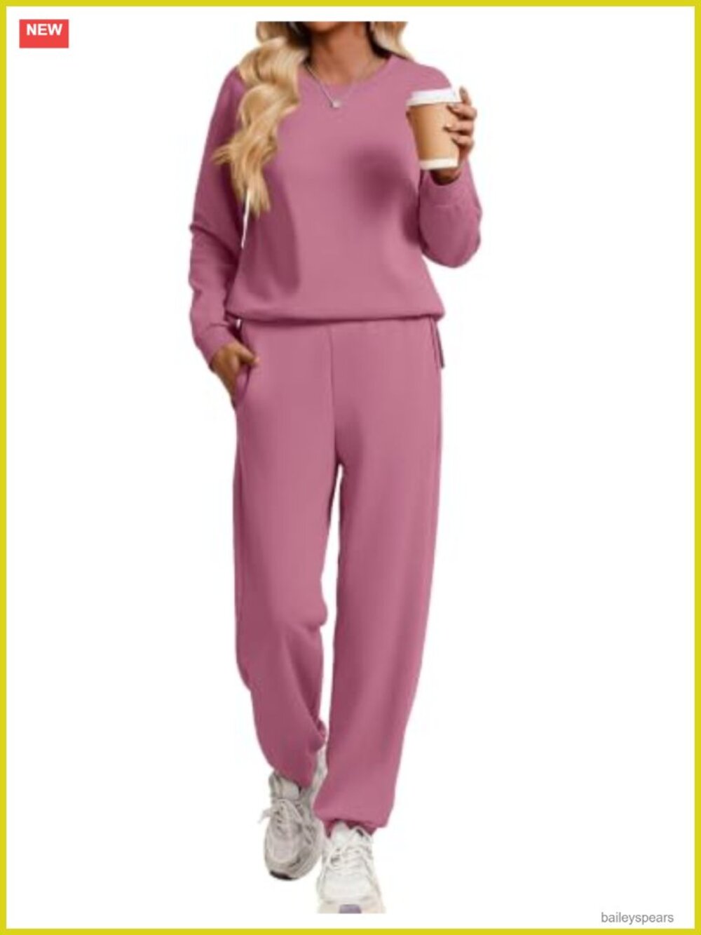 2 Piece Lounge Set Cotton Blend Crewneck Pullover Jogger Pants Womens Fall